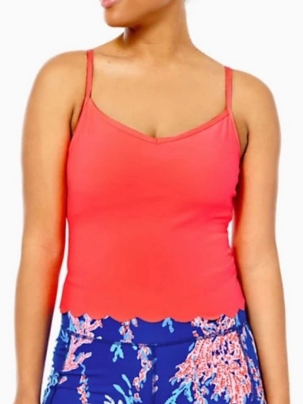 Lilly Pulitzer women’s  Luxletic Cassis Scallop Tank Print in Spicy Coral